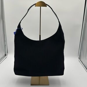 Authentic Gucci Metal Handle Canvas & Leather Shoulder Bag Black